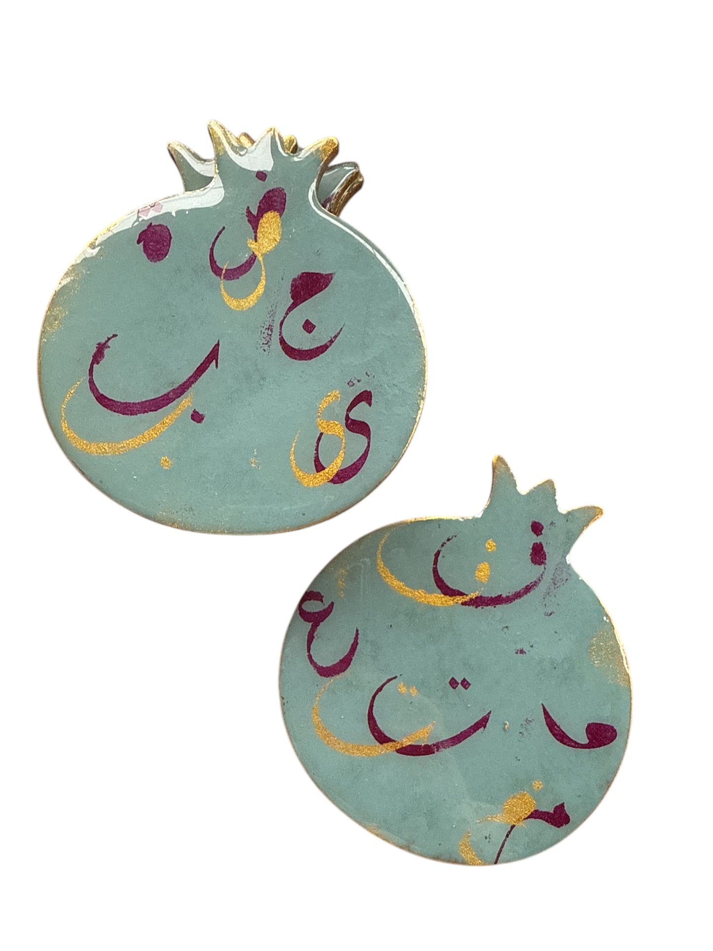 Pomegranate Calligraphy Coasters Blue – Set of 6